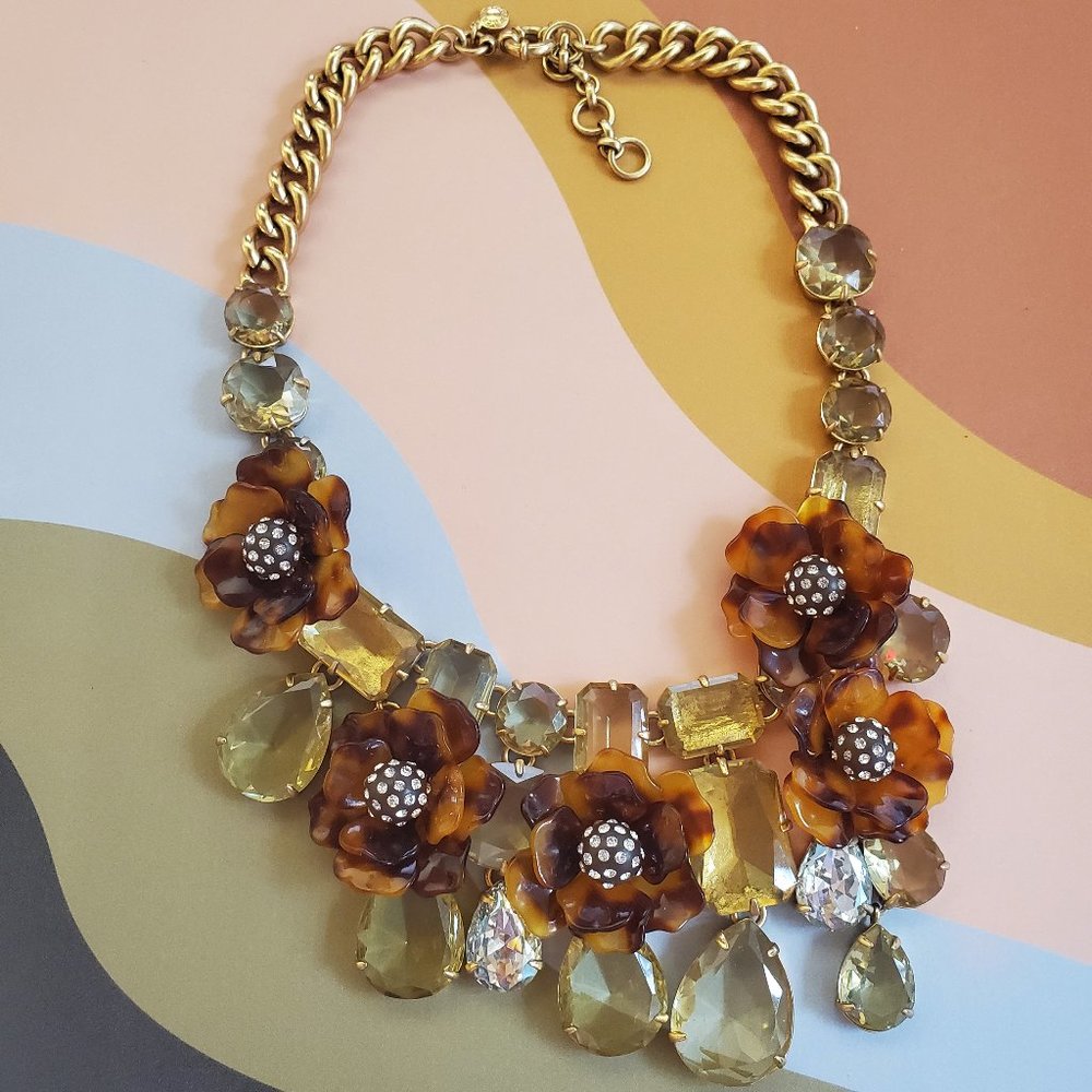 Tortoise Shell Flower Floral Statement Rhinestones